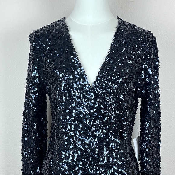 Venus Dress Womens Small Sequin Mini V Neck Long Sleeve Evening Date Party Blue - Picture 3 of 12